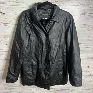 Sequence Leather Coat Size 8 Black Optional button down vintage quilted